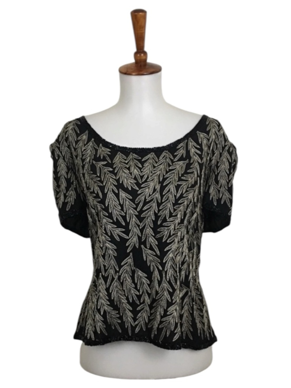 Adrianna Papell Beaded Embroidered Top Women’s L 90s Y2K 100% Silk Goth Glam